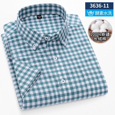 Uus särk 100% puuvillased lühikeste varrukatega särgid meestele triibuline ruuduline slim fit pidulik tavaline särk pluss suuruses ühetaskuga riided