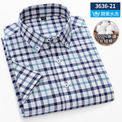Uus särk 100% puuvillased lühikeste varrukatega särgid meestele triibuline ruuduline slim fit pidulik tavaline särk pluss suuruses ühetaskuga riided