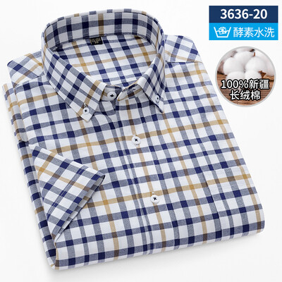 Uus särk 100% puuvillased lühikeste varrukatega särgid meestele triibuline ruuduline slim fit pidulik tavaline särk pluss suuruses ühetaskuga riided