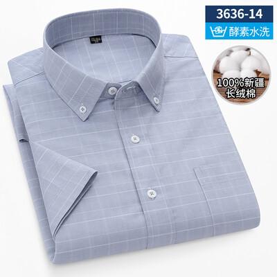 Uus särk 100% puuvillased lühikeste varrukatega särgid meestele triibuline ruuduline slim fit pidulik tavaline särk pluss suuruses ühetaskuga riided