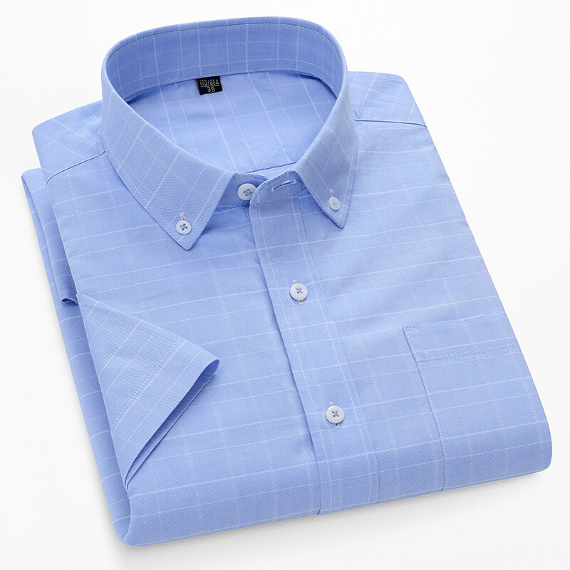 Novo u košulji 100% pamučne košulje kratkih rukava za muškarce, prugasta karirana uska formalna obična košulja veće veličine s jednim džepom