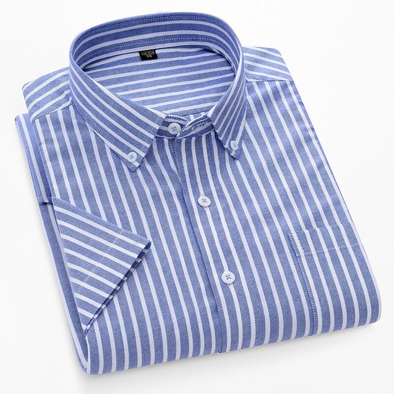 Novo u košulji 100% pamučne košulje kratkih rukava za muškarce, prugasta karirana uska formalna obična košulja veće veličine s jednim džepom
