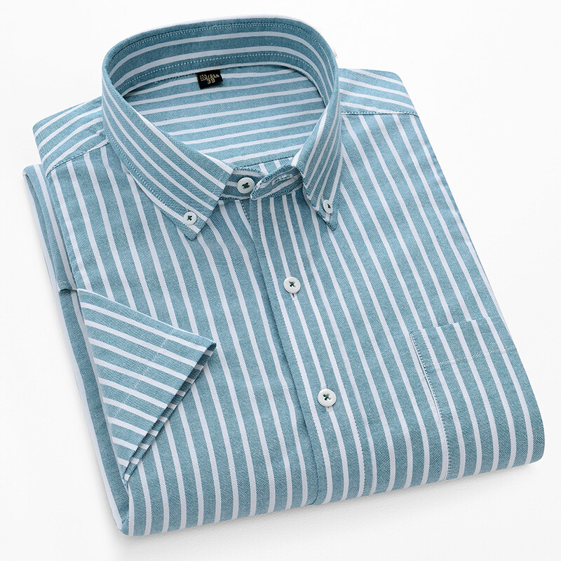 Novo u košulji 100% pamučne košulje kratkih rukava za muškarce, prugasta karirana uska formalna obična košulja veće veličine s jednim džepom