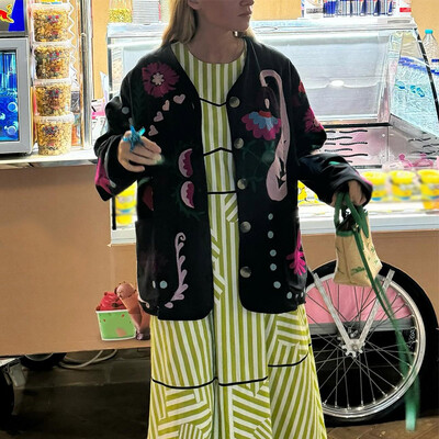 Ženska jakna s boemskim vintage printom, modna modna jakna s O-izrezom, jednoredno kopčanje s punim rukavima, ženski jesenski ženski kaputi 2024., ulična odjeća