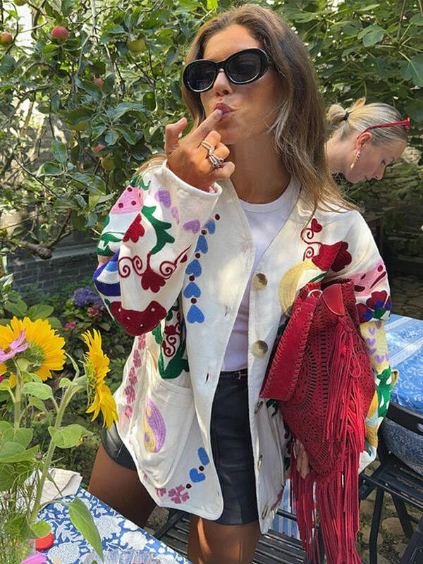 Ženska jakna s boemskim vintage printom, modna modna jakna s O-izrezom, jednoredno kopčanje s punim rukavima, ženski jesenski ženski kaputi 2024., ulična odjeća