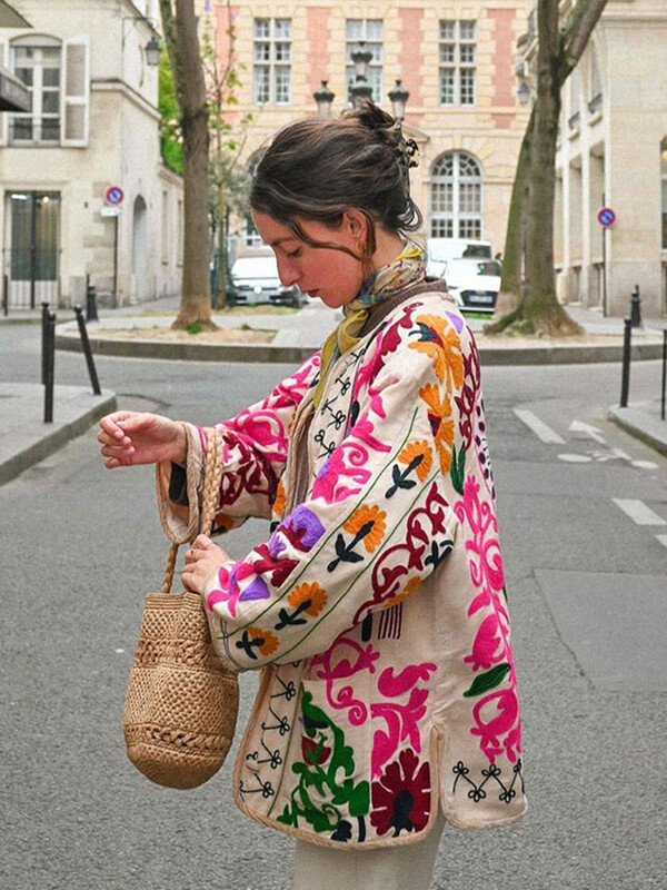 Ženska jakna s boemskim vintage printom, modna modna jakna s O-izrezom, jednoredno kopčanje s punim rukavima, ženski jesenski ženski kaputi 2024., ulična odjeća