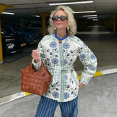 Ženska pamučna jakna na vezanje 2024., novi kardigan s cvjetnim uzorkom, prošivena jakna, jesen i zima, topla, elegantna ženska gornja odjeća za ulice