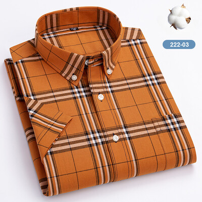 Novo u košulji 100% pamučne košulje kratkih rukava za muškarce uske ležerne košulje ljetne vintage havajske majice elegantna mekana karirana odjeća