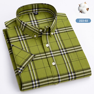 Novo u košulji 100% pamučne košulje kratkih rukava za muškarce uske ležerne košulje ljetne vintage havajske majice elegantna mekana karirana odjeća