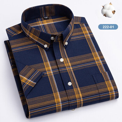 Novo u košulji 100% pamučne košulje kratkih rukava za muškarce uske ležerne košulje ljetne vintage havajske majice elegantna mekana karirana odjeća