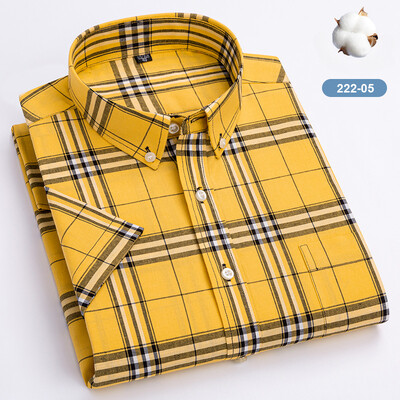 Novo u košulji 100% pamučne košulje kratkih rukava za muškarce uske ležerne košulje ljetne vintage havajske majice elegantna mekana karirana odjeća