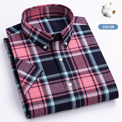 Novo u košulji 100% pamučne košulje kratkih rukava za muškarce uske ležerne košulje ljetne vintage havajske majice elegantna mekana karirana odjeća