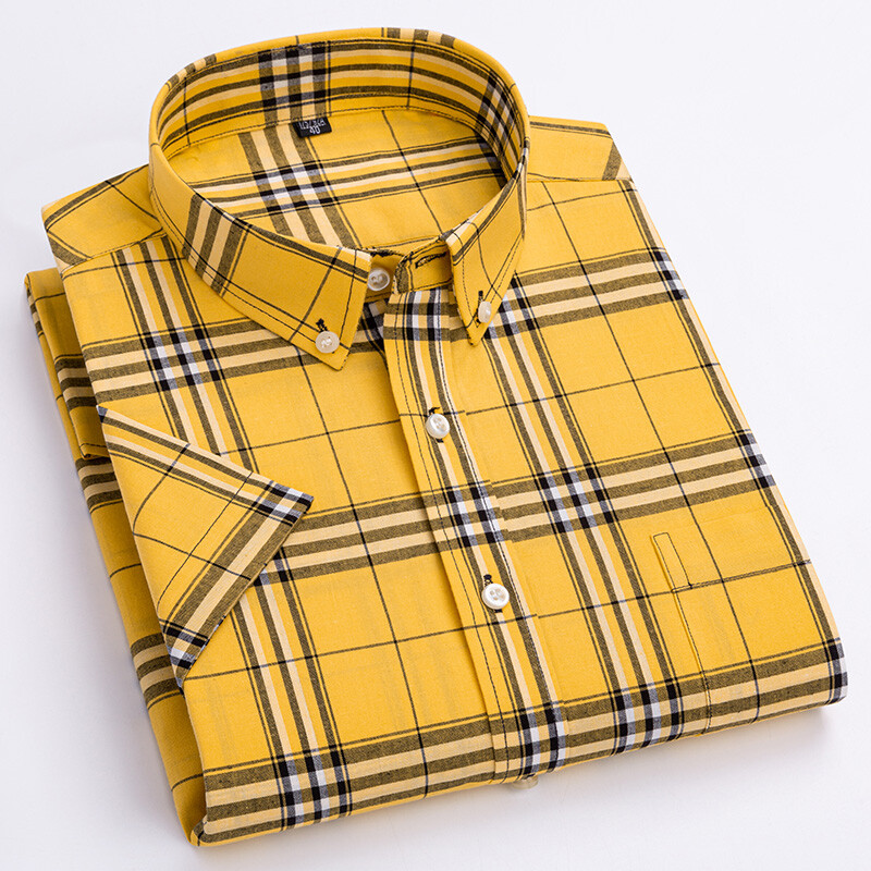 Novo u košulji 100% pamučne košulje kratkih rukava za muškarce uske ležerne košulje ljetne vintage havajske majice elegantna mekana karirana odjeća