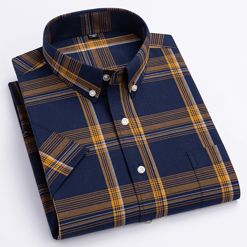 Novo u košulji 100% pamučne košulje kratkih rukava za muškarce uske ležerne košulje ljetne vintage havajske majice elegantna mekana karirana odjeća