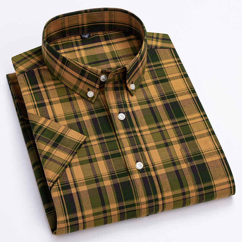 Novo u košulji 100% pamučne košulje kratkih rukava za muškarce uske ležerne košulje ljetne vintage havajske majice elegantna mekana karirana odjeća