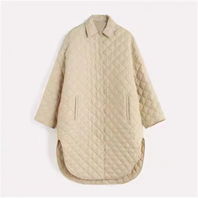 Ženski prošiveni kaput srednje dužine s dijamantnim karirama Rana jesen 2023. Novi ženski jednoredni sako dugih rukava s otvorenim ovratnikom