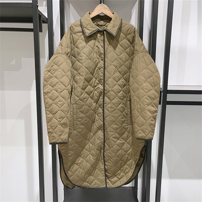 Ženski prošiveni kaput srednje dužine s dijamantnim karirama Rana jesen 2023. Novi ženski jednoredni sako dugih rukava s otvorenim ovratnikom