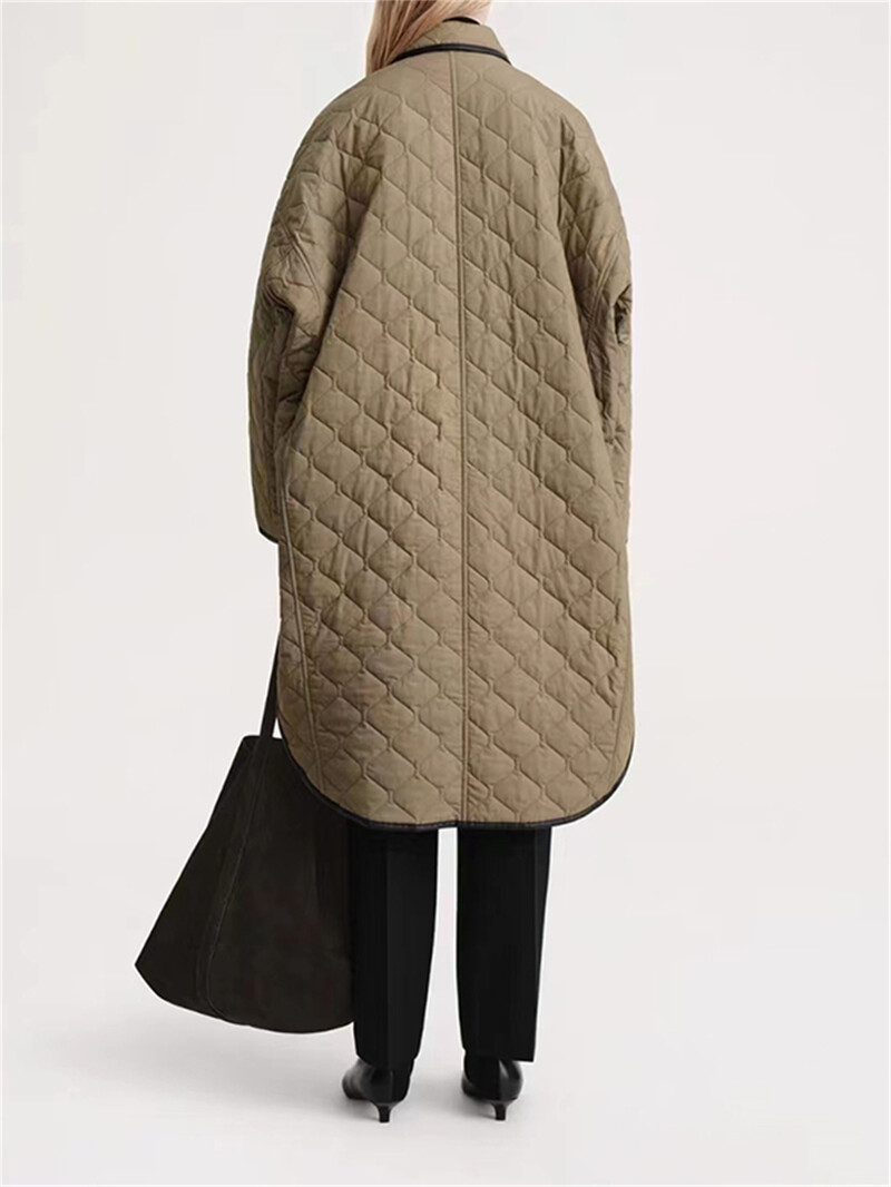 Ženski prošiveni kaput srednje dužine s dijamantnim karirama Rana jesen 2023. Novi ženski jednoredni sako dugih rukava s otvorenim ovratnikom