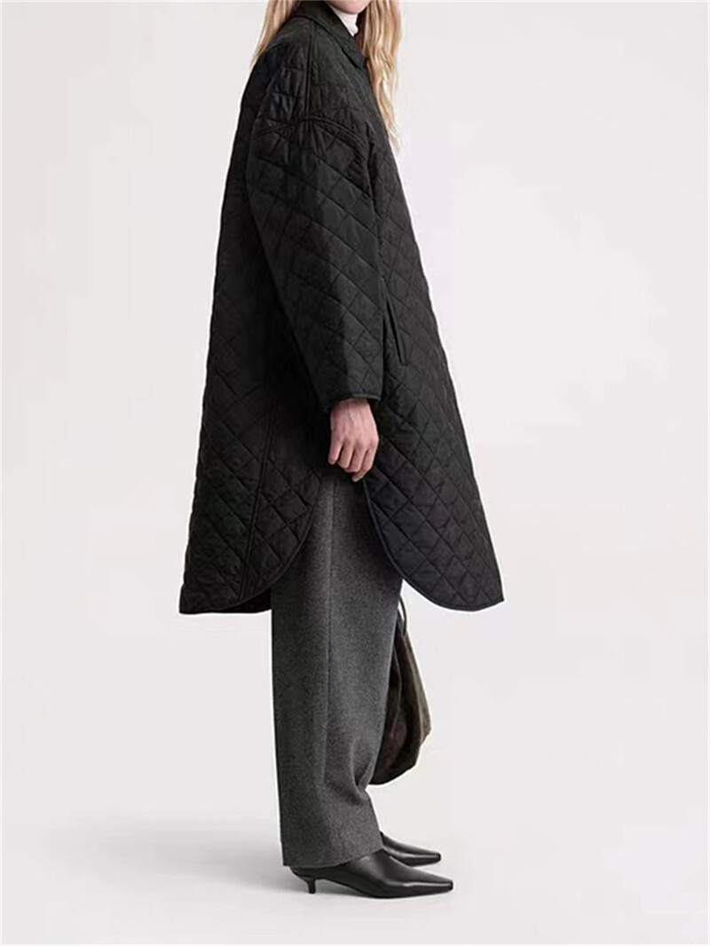 Ženski prošiveni kaput srednje dužine s dijamantnim karirama Rana jesen 2023. Novi ženski jednoredni sako dugih rukava s otvorenim ovratnikom