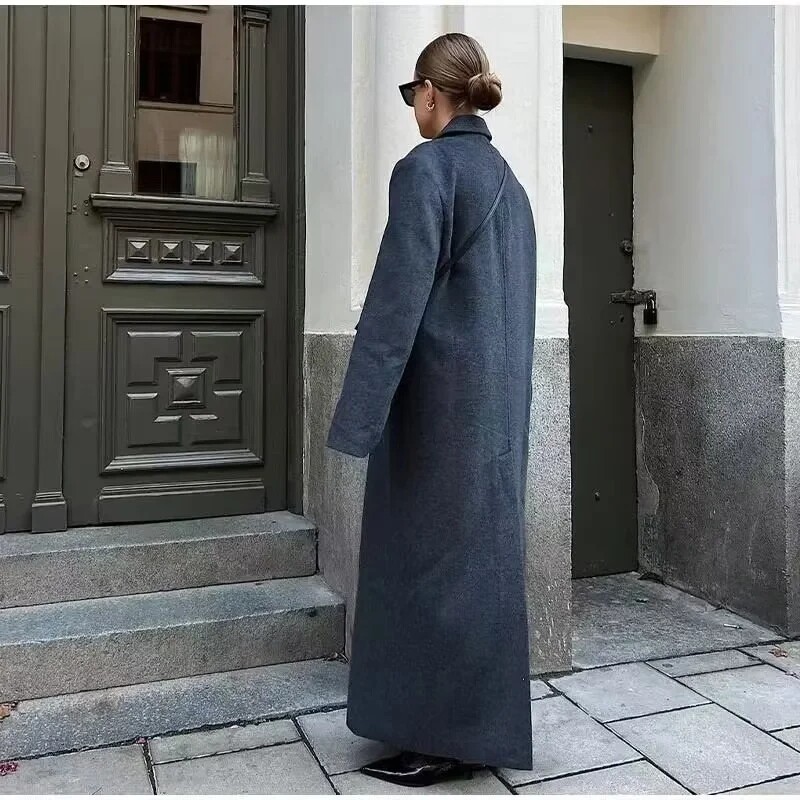 TRAF Oversize pikk mantel Naiste hallid kunstvillased mantlid ja segud Sügistalv Uued mantlid Naiste tänavarõivad pikkade varrukatega mantlid