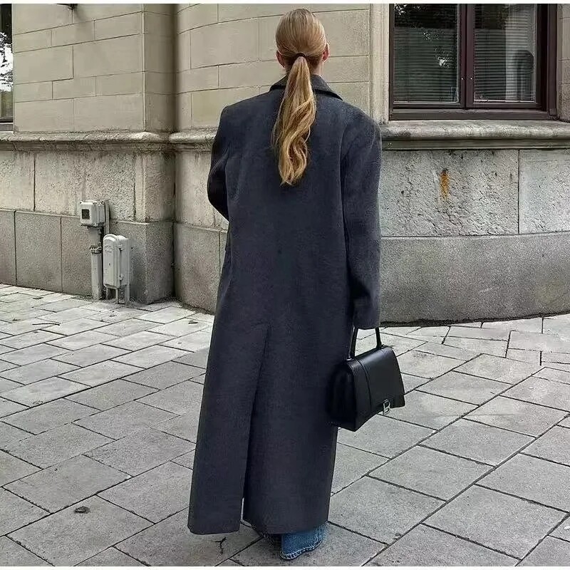 TRAF Oversize pikk mantel Naiste hallid kunstvillased mantlid ja segud Sügistalv Uued mantlid Naiste tänavarõivad pikkade varrukatega mantlid