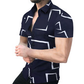 Cămașă bărbați Geometrie cu mânecă scurtă Hawaian Social Button Up Cardigan Bluze En-gros 2022 Cămașă cu revere S-3XL