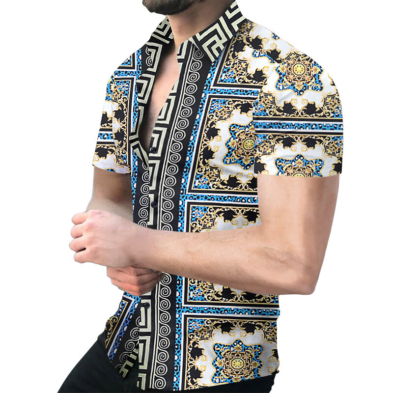 Cămașă bărbați Geometrie cu mânecă scurtă Hawaian Social Button Up Cardigan Bluze En-gros 2022 Cămașă cu revere S-3XL