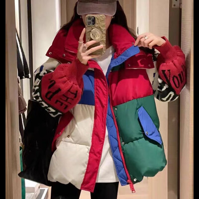 Μπουφάν με κουκούλα με φερμουάρ μακρυμάνικο γράμμα λουλούδι με επένδυση μοντέρνο χαλαρό, πλεκτό, νέα τάση, Φθινόπωρο και Χειμώνας, 2024