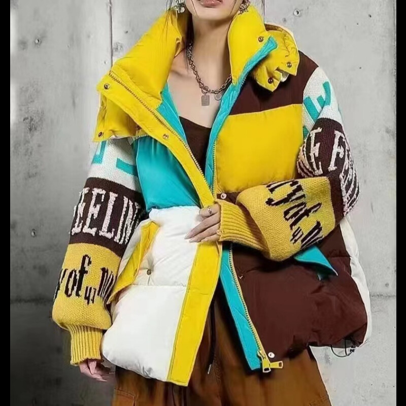 Μπουφάν με κουκούλα με φερμουάρ μακρυμάνικο γράμμα λουλούδι με επένδυση μοντέρνο χαλαρό, πλεκτό, νέα τάση, Φθινόπωρο και Χειμώνας, 2024