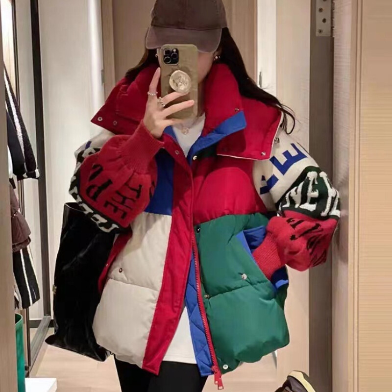 Μπουφάν με κουκούλα με φερμουάρ μακρυμάνικο γράμμα λουλούδι με επένδυση μοντέρνο χαλαρό, πλεκτό, νέα τάση, Φθινόπωρο και Χειμώνας, 2024