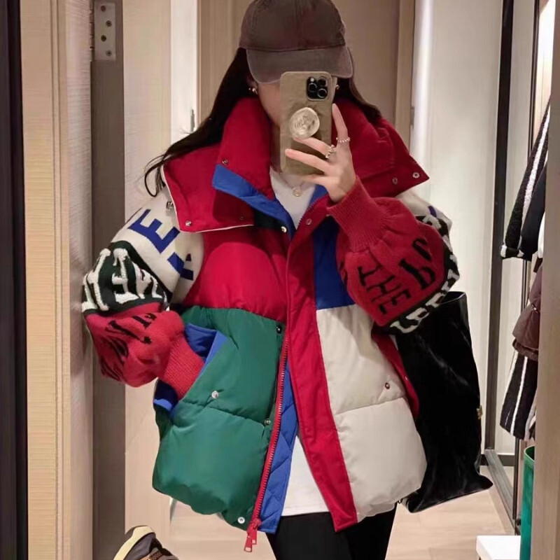 Μπουφάν με κουκούλα με φερμουάρ μακρυμάνικο γράμμα λουλούδι με επένδυση μοντέρνο χαλαρό, πλεκτό, νέα τάση, Φθινόπωρο και Χειμώνας, 2024