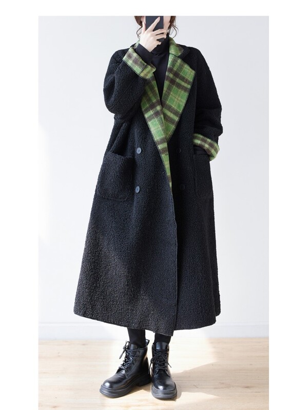 Jesen Zima Duga jakna Trenč kaput Ženski preveliki karirani kaput Ženski janjeći kaputi Modni plišani ženski kaputi s medvjedićima