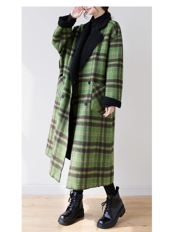 Jesen Zima Duga jakna Trenč kaput Ženski preveliki karirani kaput Ženski janjeći kaputi Modni plišani ženski kaputi s medvjedićima