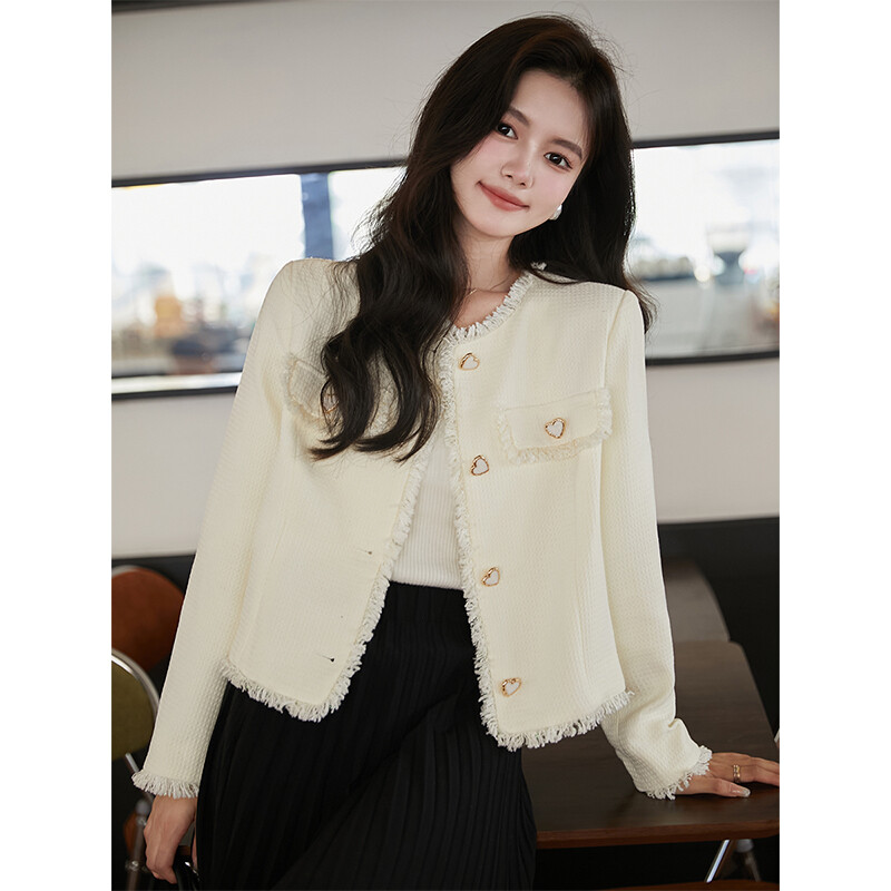 Naiste sügismood Temperament armastusnööbid O-kaelusega pikkade varrukatega kampsun mantel Naisteriided Kontorirõivad Naistele sobivad trendjakid