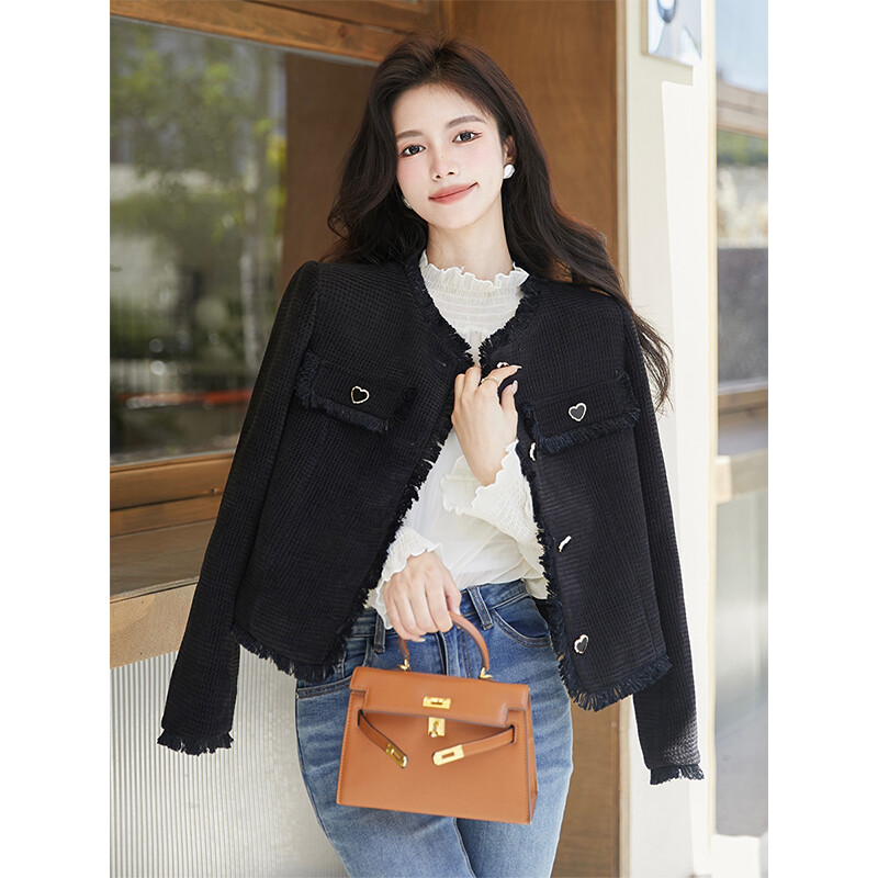 Naiste sügismood Temperament armastusnööbid O-kaelusega pikkade varrukatega kampsun mantel Naisteriided Kontorirõivad Naistele sobivad trendjakid