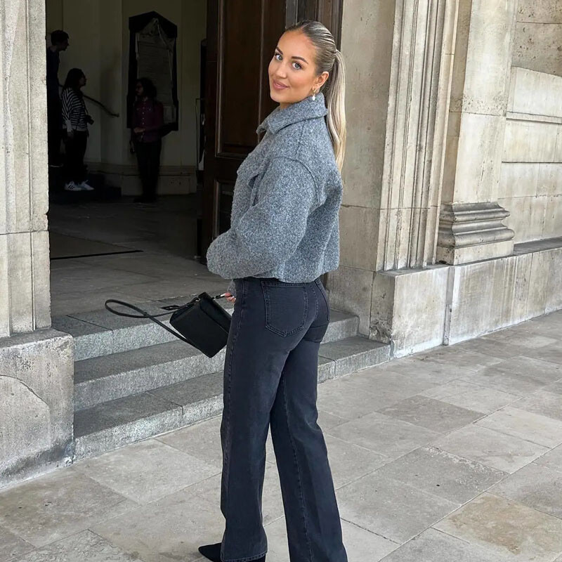 TRAF sügistalvine kärbitud naiste jope Lühike mantel Tviidjakk Zip Crop Poolhooaja naistejope Uus ülerõivastes