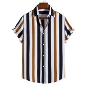 Muške prugaste havajske košulje s 3D printanim modnim gumbima s kratkim rukavima na rever Ulična odjeća Havajske bluze košulje za muškarce Ljeto