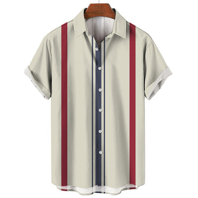 Muške prugaste havajske košulje s 3D printanim modnim gumbima s kratkim rukavima na rever Ulična odjeća Havajske bluze košulje za muškarce Ljeto