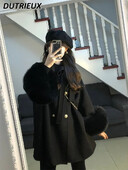 Suuremõõtmeline prantsuse stiilis High Sense pitsiline kaherealine villane mantel naiste talvine keskmise pikkusega lahtine must villasest riidest mantel