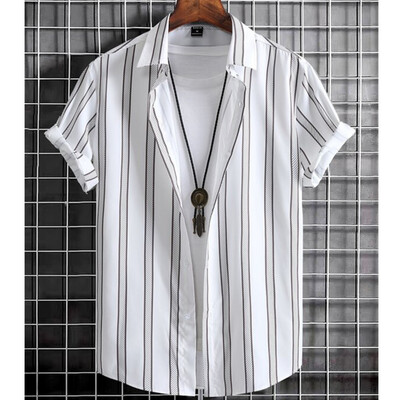 Havajske košulje za muškarce s 3d prugastim printom Visokokvalitetna muška odjeća Široke prevelike košulje i cvijeće Ljeto, ležerne kratke rukave