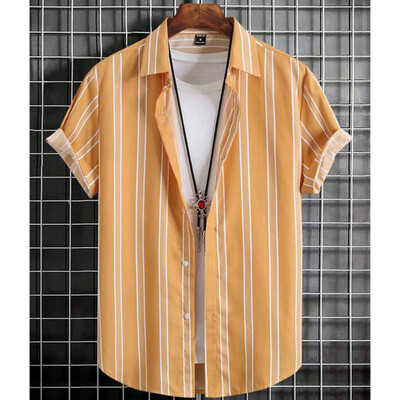 Havajske košulje za muškarce s 3d prugastim printom Visokokvalitetna muška odjeća Široke prevelike košulje i cvijeće Ljeto, ležerne kratke rukave