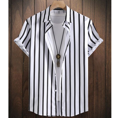 Havajske košulje za muškarce s 3d prugastim printom Visokokvalitetna muška odjeća Široke prevelike košulje i cvijeće Ljeto, ležerne kratke rukave