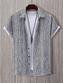 Muška košulja, ljetna moda, personalizirani prugasti dizajn, otisnuta košulja kratkih rukava, ležerna majica na preklop s gumbima