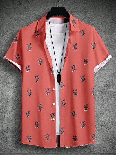 Muška košulja, ljetna moda, personalizirani prugasti dizajn, otisnuta košulja kratkih rukava, ležerna majica na preklop s gumbima