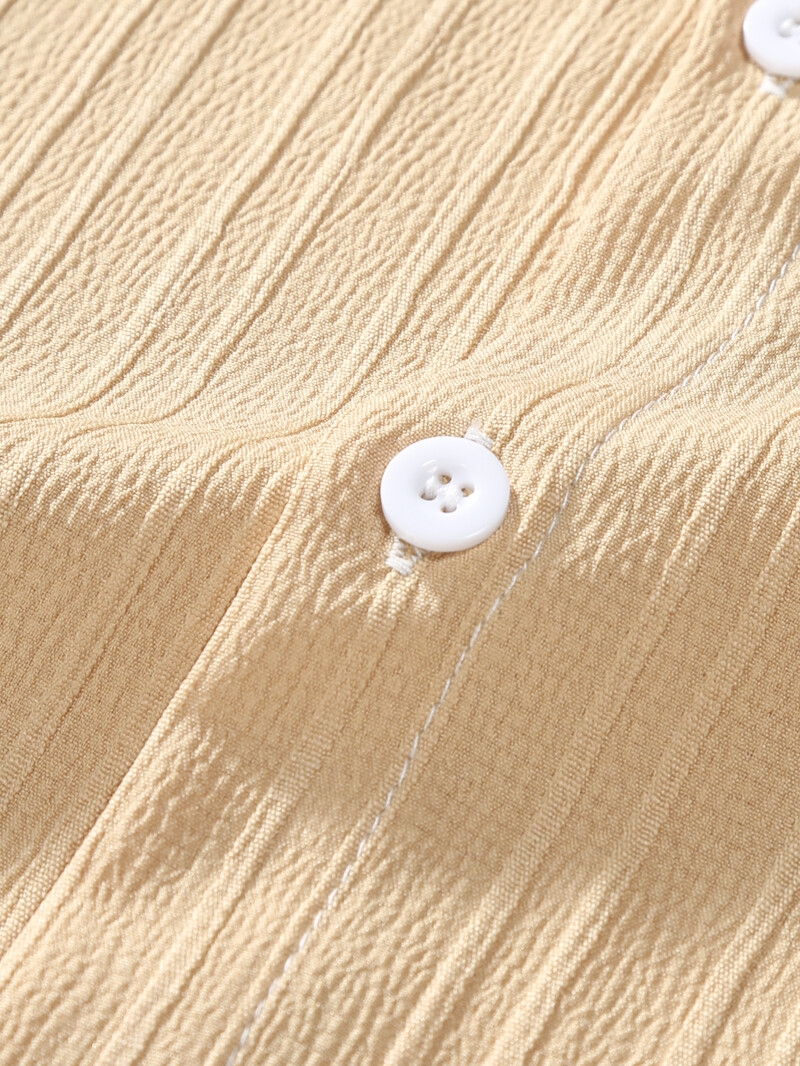 2024 Νέο ανδρικό κοντομάνικο πουκάμισο από βαμβακερό και λινό ανάγλυφο για άντρες Καλοκαιρινό μονόχρωμο πουκάμισο με στριφογυριστό γιακά.