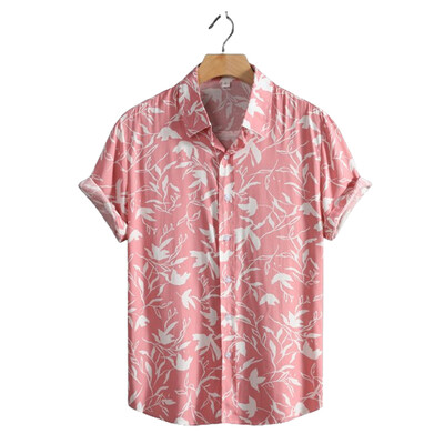 2024. aasta suvised meeste topsärgid Lilletrükiga graafiline vabaaja särgid, pluus Lühikeste varrukatega nööp üleval Rannariided Roosad särgid meestele