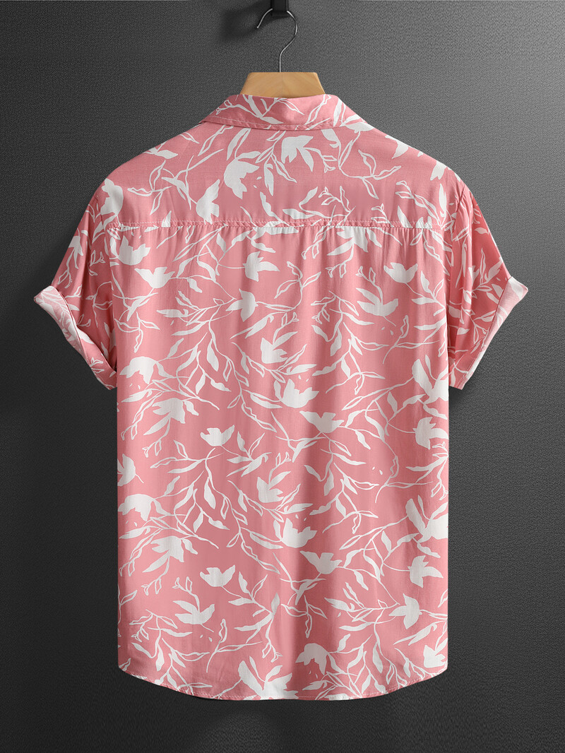2024. aasta suvised meeste topsärgid Lilletrükiga graafiline vabaaja särgid, pluus Lühikeste varrukatega nööp üleval Rannariided Roosad särgid meestele
