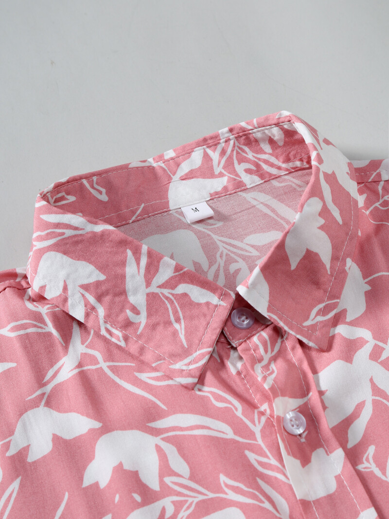 2024. aasta suvised meeste topsärgid Lilletrükiga graafiline vabaaja särgid, pluus Lühikeste varrukatega nööp üleval Rannariided Roosad särgid meestele