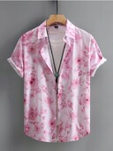 Ροζ Floral Print Beach Νέα Ανδρικά πουκάμισα Καλοκαιρινά Casual κοντομάνικα Χαβάης πουκάμισα για άνδρες Καθημερινά μπλουζάκια Ρούχα πάρτι