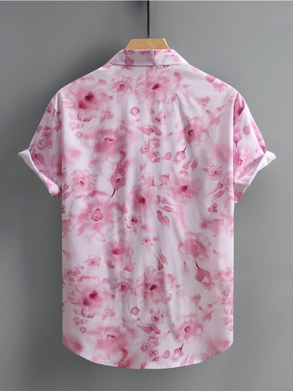 Ροζ Floral Print Beach Νέα Ανδρικά πουκάμισα Καλοκαιρινά Casual κοντομάνικα Χαβάης πουκάμισα για άνδρες Καθημερινά μπλουζάκια Ρούχα πάρτι